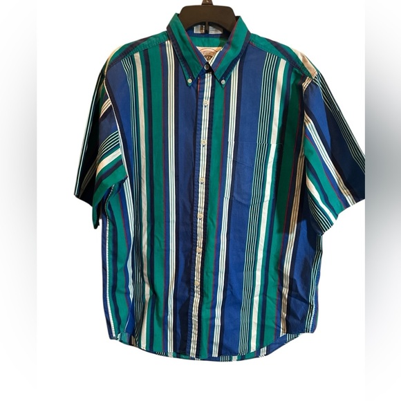 Vtg John Ashford Sport Shirt Men's Lg Multicolor Blue/Green Striped Button Down - Picture 1 of 7